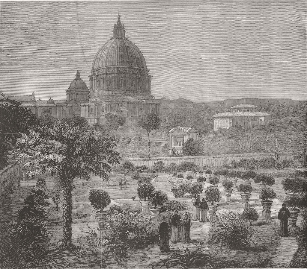 ITALY. The Pope's Private Garden, Vatican, Rome Roma 1878 old antique print